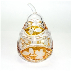 Amber colored cased crystal is a Polish specialty.  Hand blown, cut and polished from the "Julia" factory in Poland