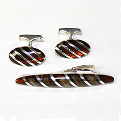 Men's Amber Cuff Links and Tie Bar Set - Cherry Amber