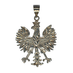 Sterling silver Polish eagle. These eagles are made in Poland by a master jeweler.  Size is approx 1.75" H x 1.25" W.