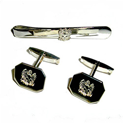 Beautiful silver-plated Polish eagle cuff links and tie bar set.