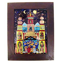 Painting on glass is a popular Polish form of folk art by which the artist paints a picture on the reverse side of a glass surface. 
By far the most elaborate szopkas are those from the city of Krakow