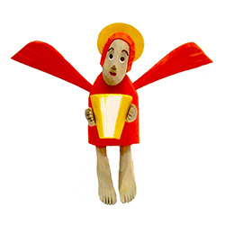 Small Red Folk Angel with Accordion 10.5" Tall