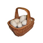 Unpainted wooden Easter eggs made from Linden wood.  Ready for your personal decoration, these eggs are solid and sturdy and will last for generations.  Price is for single egg, basket not included!