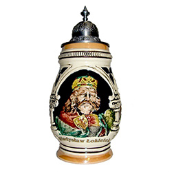 Impressive Polish ceramic stein featuring the image of King Wladyslaw Lokietek.