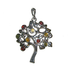 Multi-colored Amber Tree Pendant