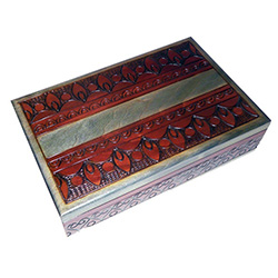 Geometric Pattern Box with a hand painted and burned design.