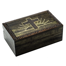 Cross and Sun Box with a hand painted and burned design.