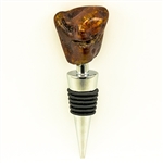 Modern design chrome-plated wine stopper with a large chunk of highly-polished cognac amber at the top. Soft-rubber segmented gasket ensures a tight seal in the neck of the bottle.