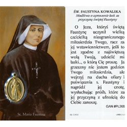 Saint Faustina Kowalska - Polish - Sw. Faustyna Kowalska Holy Card Plastic Coated. Picture is on the front, Polish text is on the back of the card.