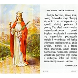 Saint Barbara - Sw. Barbara Holy Card.   Holy Card Plastic Coated. Picture is on the front, Polish text is on the back of the card.