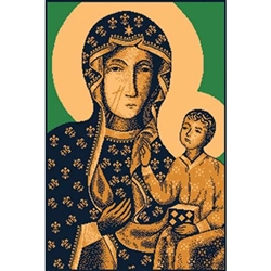 Beautiful machine made woven rug featuring Our Lady of Czestochowa Wall Hanging