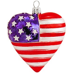 Symbolizing the heart of a true patriot, this 3" glass American flag ornament is crafted in Poland and will make a wonderful addition to your patriotic collection!