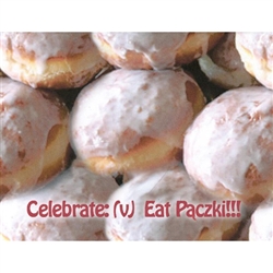 Paczki Note Card - Definition  What better way to elebrate than by eating Polish Paczki!  Blank inside so you may customize your message.  Use this for any occasion.  Includes blue envelope.  Includes a red envelope.