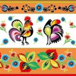 Polish Folk Motif Dinner Napkins (package of 20) - Orange.  Three ply napkins with water based paints used in the printing process.