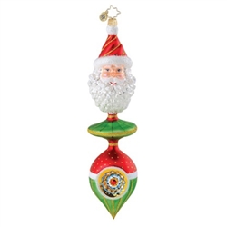 This ornament is simply stunning with the reflector bottom, the deep green middle and a curly bearded Santa on top.