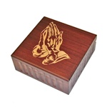 This beautiful box is made of seasoned Linden wood, from the Tatra Mountain region of Poland and features praying hands etched in the top.
