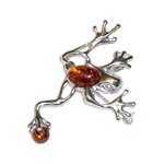 Leaping Frog Amber And Sterling Silver Brooch