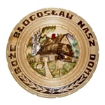 The translation of "Boze Blogoslaw Nasz Dom" is "God Bless Our Home"  
This beautiful plate is made of seasoned Linden wood, from the Tatra Mountain region of Poland.