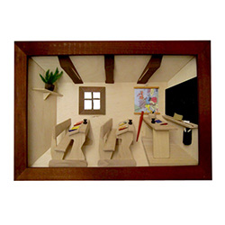 Poland has a long history of craftsmen working with wood in southern Poland. Their workshops produce beautiful hand made boxes, plates and carvings.  This shadow box is a look inside a traditional Polish school room.  Note the nice attention to detail.