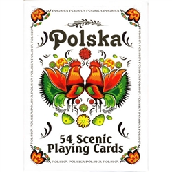 This 54 card deck features a wonderful assortment of scenic views around Poland on the playing side and a colorful Polish paper cut folk design on the backs.