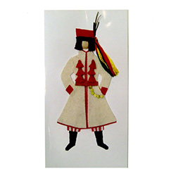 This card is dressed with material and wooden head to give a very special doll-like effect.  The Krakowiak costume is considered to be Poland's national folk costume.  Here our Krakowiak man is dressed in the traditional wedding costume.