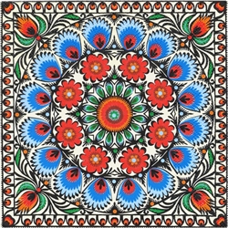 Polish Folk Art Dinner Napkins (package of 20) - 'Paper Cut Delight'.  Three ply napkins with water based paints used in the printing process.  The pattern appears on all 4 quarters of this napkin.
