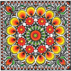 Polish Folk Art Dinner Napkins (package of 20) - 'Paper Cut Sunlight'.  Three ply napkins with water based paints used in the printing process.  The pattern appears on all 4 quarters of this napkin.