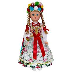 This doll, dressed in a handmade traditional Krakow wedding outfit, wonderfully crafted and fun to collect.  The detailed costume is hand made in Krakow.