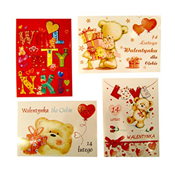 Set of 4 romantic Valentine's Day postcards with Polish text. Surprise your favorite Valentine with a genuine Polish card.