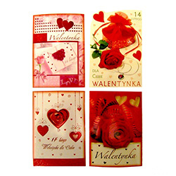 Set of 4 romantic Valentine's Day postcards with Polish text. Surprise your favorite Valentine with a genuine Polish card.