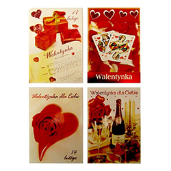 Set of 4 romantic Valentine's Day postcards with Polish text. Surprise your favorite Valentine with a genuine Polish card.