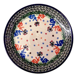 Polish Pottery 10.5" Dinner Plate. Hand made in Poland and artist initialed.