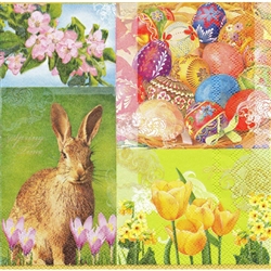 Spring Time with Pisanki Dinner Napkins (package of 20).   Three ply napkins with water based paints used in the printing process.  The pattern appears on all four sides of this napkin.
.