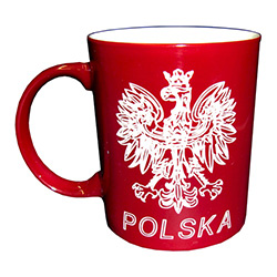 This attractive ceramic mug features the Polish Eagle on one side and a map outline of Poland on the other.