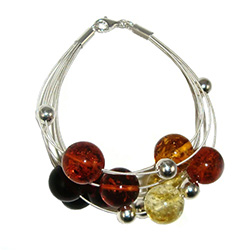 Multi Color Eight Strand Silver And Amber Bracelet