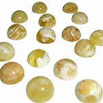 Approx .375" dia x .25" thick - 10m x 5mm thick.  These are round domed amber cabochons.  Price is per piece.