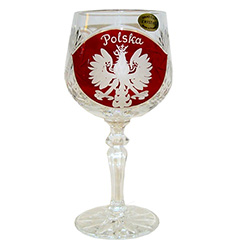 Genuine brilliant Polish 24% lead crystal hand cut with the Polish Eagle on a red shield and the word "Polska" above. Price is per piece.