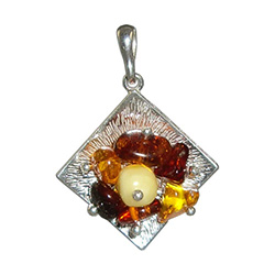 Silver And Amber Cluster Pendant