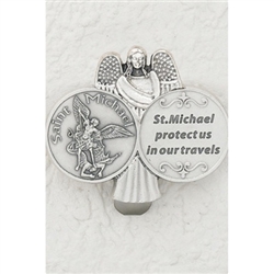 Carry St Michael the Archangel while you travel in your vehicle.  The back has a spring clip that slides on to the windshield visor.