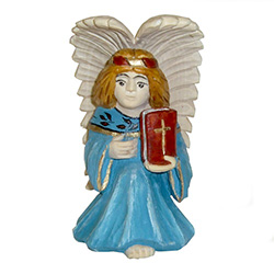 Beautiful hand carved and painted angel by Mieczyslaw Gaja.  Mr Gaja is an accomplished carver who began his career in 1975.  He  is closely associated with the wood carvers school in the town of Lukow (Lukow Carver's Center).   Mr Gaja carves all of his