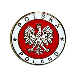 Very sharp looking lapel pin featuring the Polish crowned eagle, the colors of the Polish flag and the words Poland-Polska.