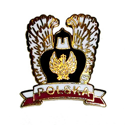 Ths very attractive lapel pin features the wings of the Polish Hussar behind the Polish crowned eagle.
