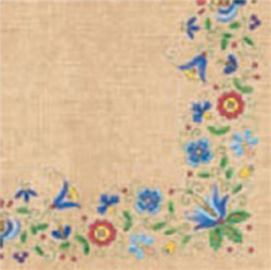 Polish Folk Art Dinner Napkins (package of 20) - 'Kaszub Sky'.  Three ply napkins with water based paints used in the printing process.  The pattern appears on all 4 quarters of this napkin making a board pattern.