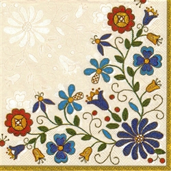 Polish Folk Art Dinner Napkins (package of 20) - 'Kaszub Bouquet'.  Three ply napkins with water based paints used in the printing process.