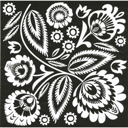 Polish Folk Art Luncheon Napkins (package of 20) - 'Wycinanki Night And Day".  Three ply napkins with water based paints used in the printing process.  When opened you display alternating black and white squares.