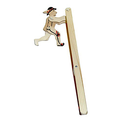 Gently squeeze and release the bottom of this "ladder" and watch the Goral perform somersaults.  A great example of a folk toy employing some basic physics.  Not for children under four.
