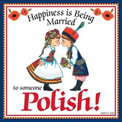 Colorful ceramic tile magnet.  Our couple are in their Polish Krakow costumes.