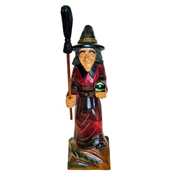 Affectionately called Baba Jaga in Polish, our Forest Witch is making her way through the forest with her crystal ball!  Hand carved and stained.  Colors vary....no two exactly alike.