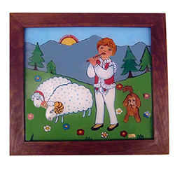 Painting on glass is a popular Polish form of folk art by which the artist paints a picture on the reverse side of a glass surface. 
High in the Tatry mountains of southern Poland you will find flocks of sheep tended by mountain boys and girls.