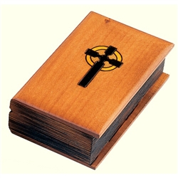 This beautiful box is made of seasoned Linden wood, from the Tatra Mountain region of Poland and a mushroom patch burned into the top. Hand carved and stained. Book shaped, featuring front and back cover, binding and carved pages.